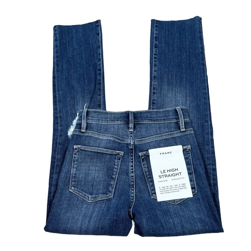 NWT Frame Denim Women's Le High Straight Tulip Raw Hem Blue Jeans Sz 24